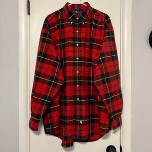 Ralph Lauren Polo Mens Red/Black Plaid Button-Down The Big Oxford Shirt L Pony